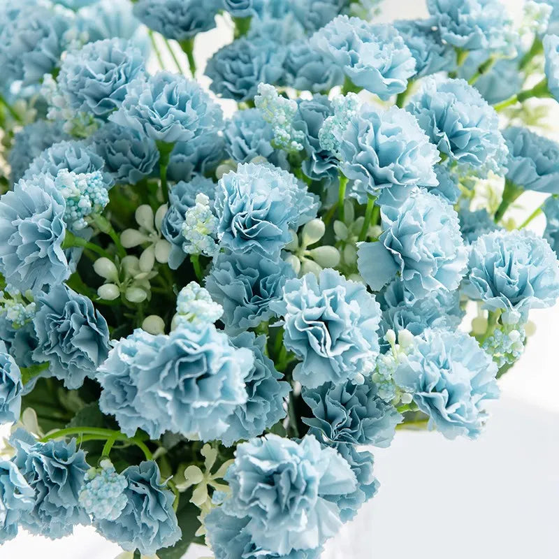 Artificial Small Carnation Bouquet – 5 Fork 15 Head Silk Flowers
