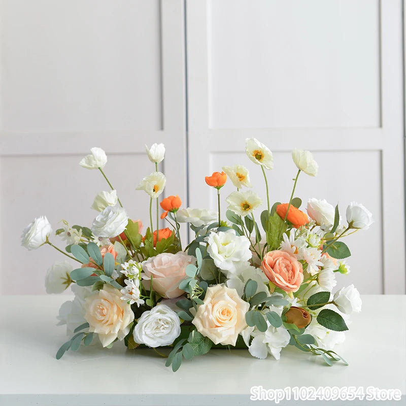 Artificial Rose Peony Flower Row Runner – Silk Wedding Backdrop Garland for Arch Decor, Table Centerpieces, Stage & Event Decoration