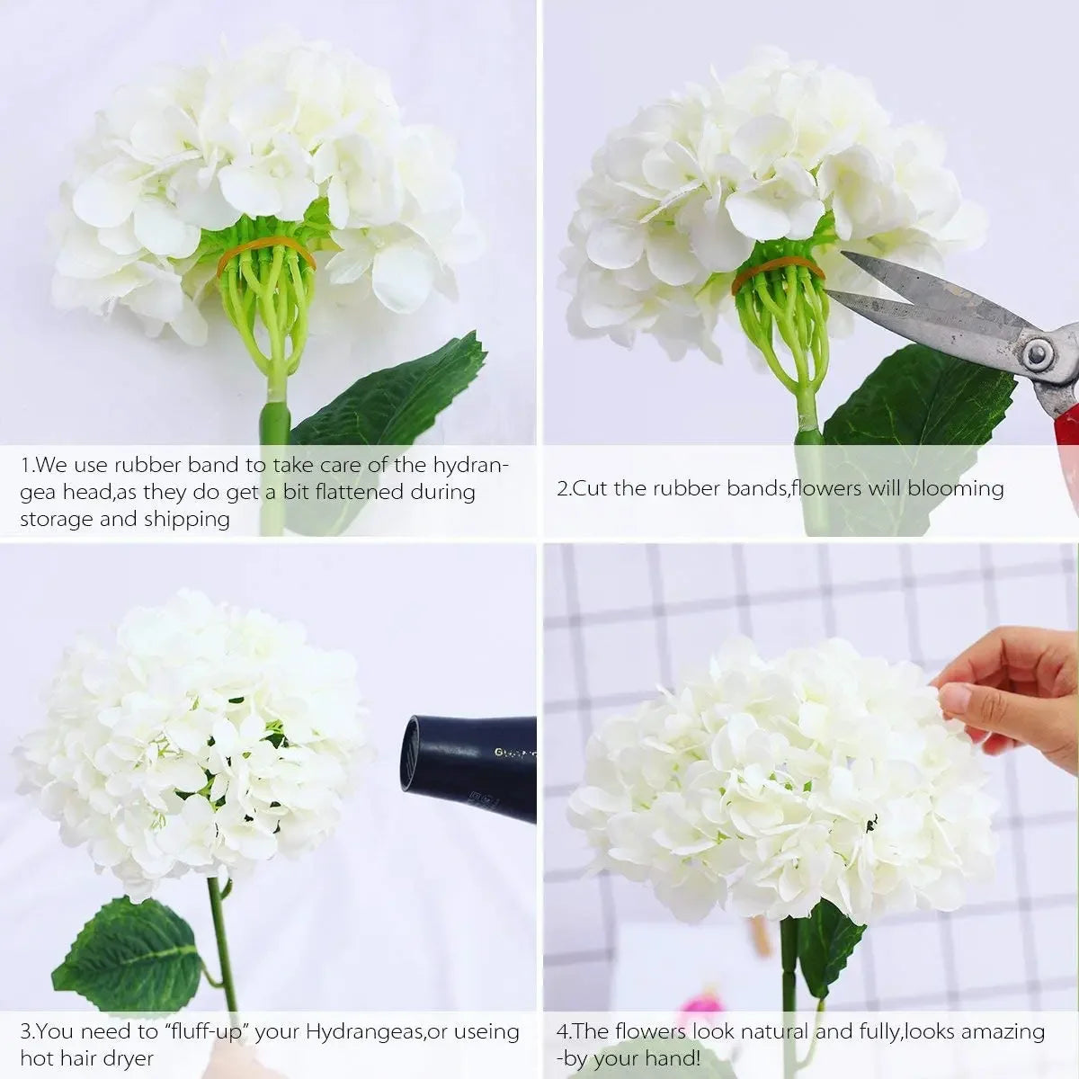 5PCS Artificial White Hydrangea Stems Bulk – Silk Hydrangea Bouquet Artificial Flowers