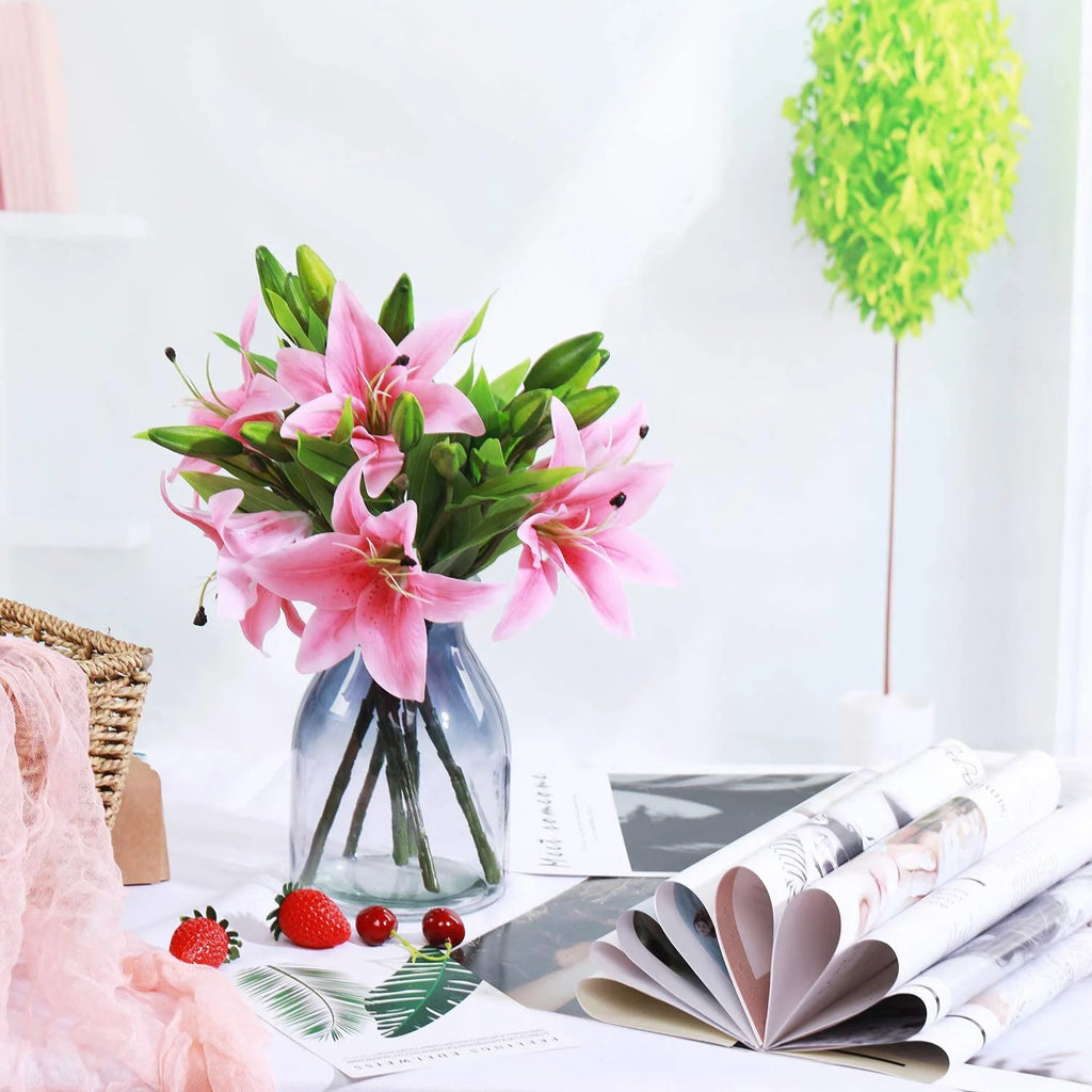 5 Bouquets Artificial Tiger Lily Flowers – Real Touch Faux Lily Bouquets