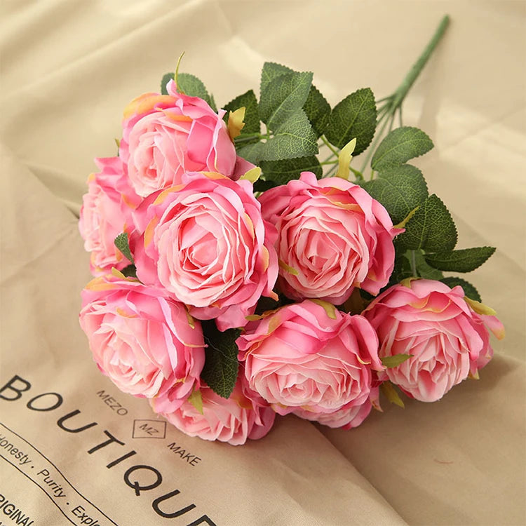 10 Heads Artificial Silk Rose Bouquet – Realistic Faux Roses for Wedding Centerpieces, Party Decor, Home & Garden Floral Arrangement, Valentine’s Day Gift