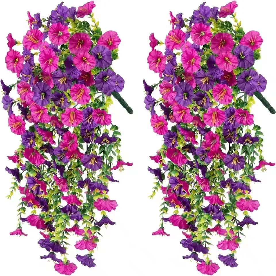 1/10PCS Artificial Morning Glory Hanging Flowers – UV Resistant Faux Petunia Vine Plants for Outdoor Wall, Garden, Porch, Wedding & Home Decor