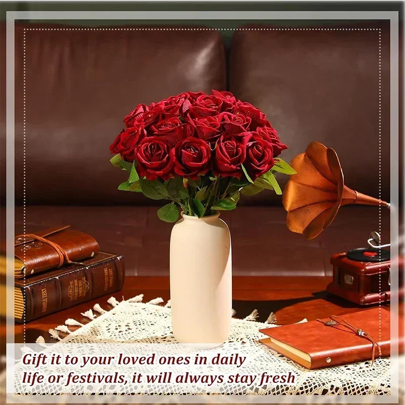 50PCS Bulk Artificial Velvet Roses – Faux Wedding Bouquet Flowers