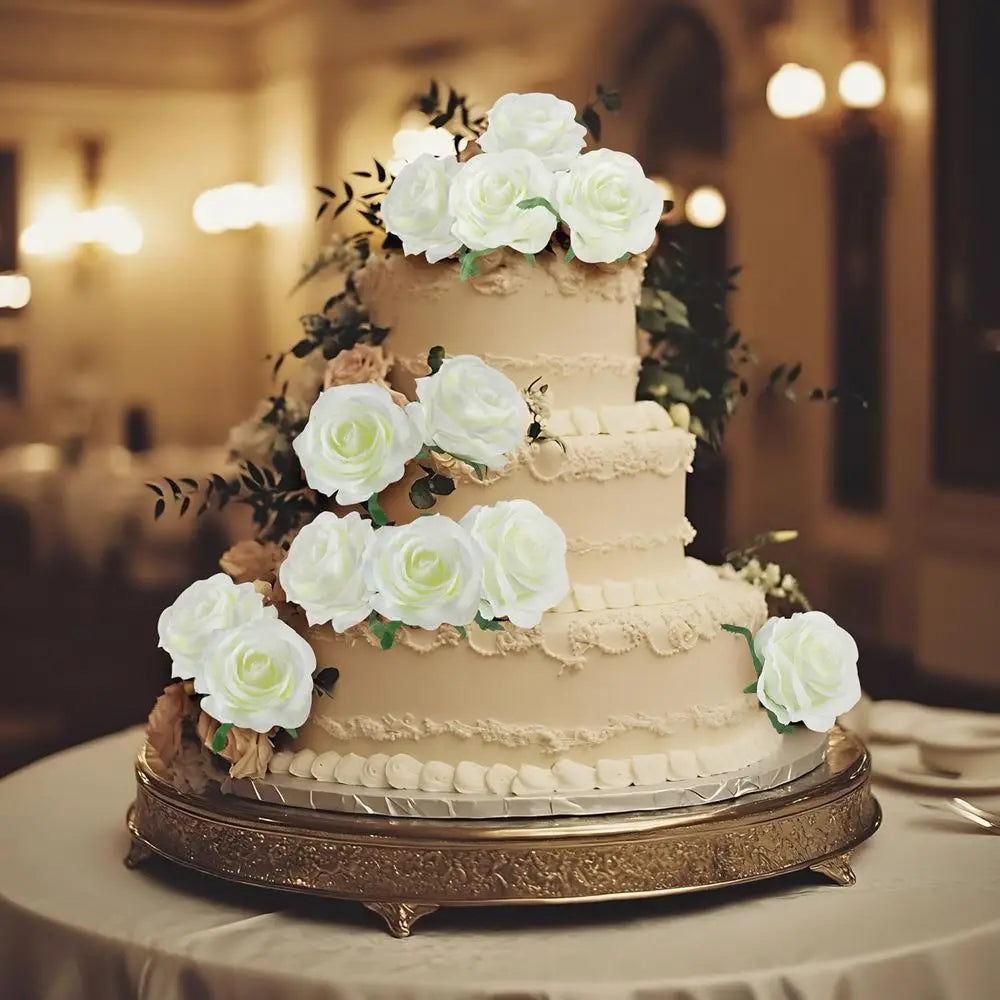 Bulk 50PCS Ivory White Artificial Roses – Long Stem Silk Faux Rose Flowers for Wedding Centerpieces, Outdoor Decor, Party Arrangements & Home Styling
