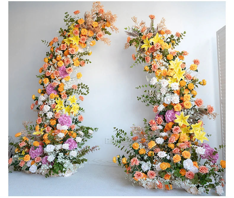 Colorful Rose Wildflower Wedding Arch Backdrop Bulk – Silk Floral Row 160–200cm