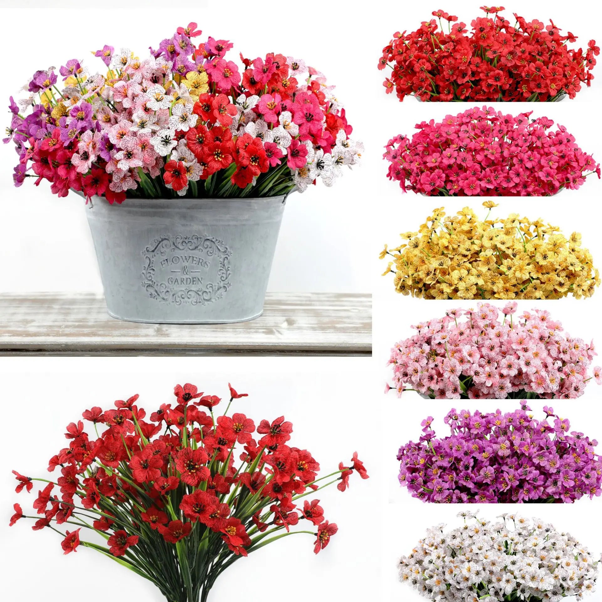 UV Resistant Artificial Purple Spring Flowers – Faux Plastic Outdoor Plants for Garden Beds, Patio Decor, Home Landscaping, and Car Decoration