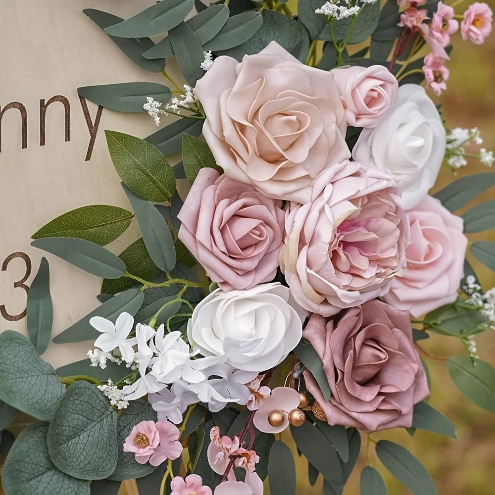 2PCS Artificial Rose Wreaths Bulk – Silk Floral Circle for Wedding Arch Decor