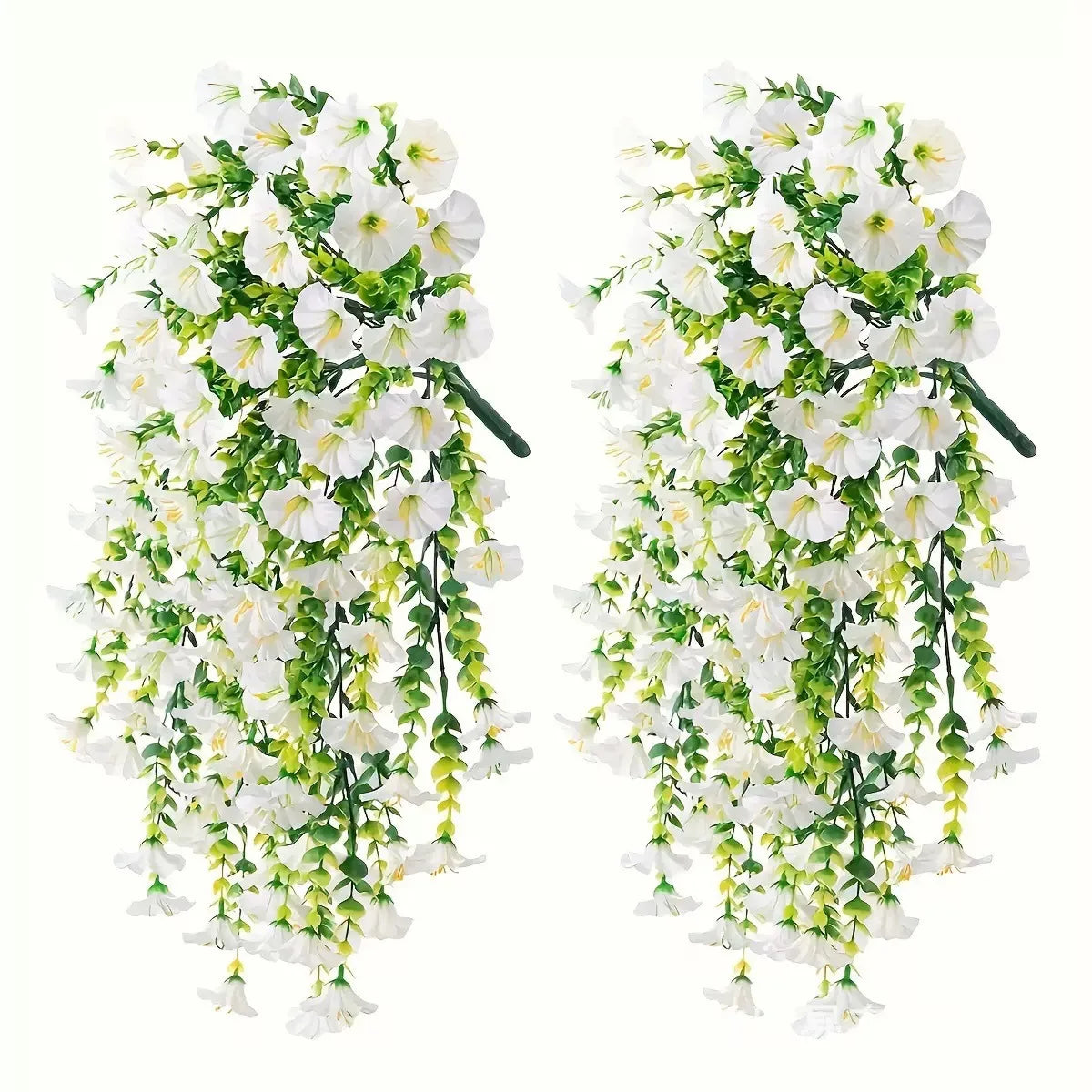 2PCS Artificial Morning Glory & Eucalyptus Hanging Flowers – Faux Vine Garland for Outdoor Wedding Decor, Garden, Party & Home Decoration