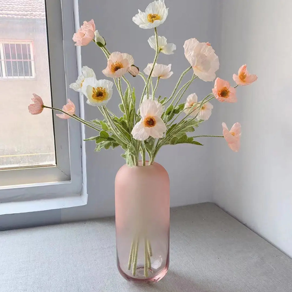 Artificial Poppy Flower Bouquet – 4 Head Silk Faux Poppy Flowers for Home Decor, Wedding Centerpieces, Garden Party Decorations, DIY Floral Arrangements