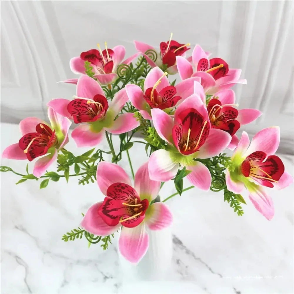 Artificial White Orchid Bouquet – 8PCS Silk Orchid Flowers for Wedding Decor, DIY Floral Arrangements, Vase Centerpieces, Home Desk Decoration