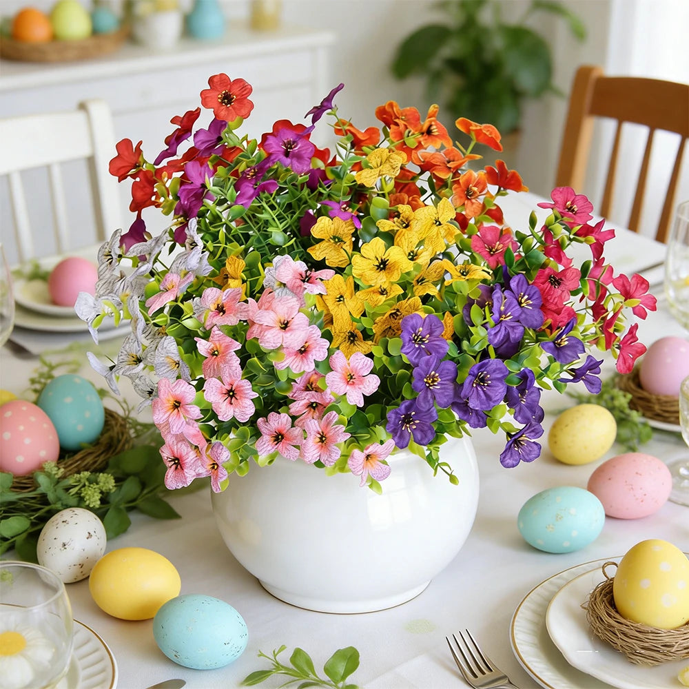 8PCS Artificial Spring Flowers – Mixed Color Faux Plants for Outdoor Porch Decor, Easter Decorations, Window Boxes, Patio & Home Floral Arrangements