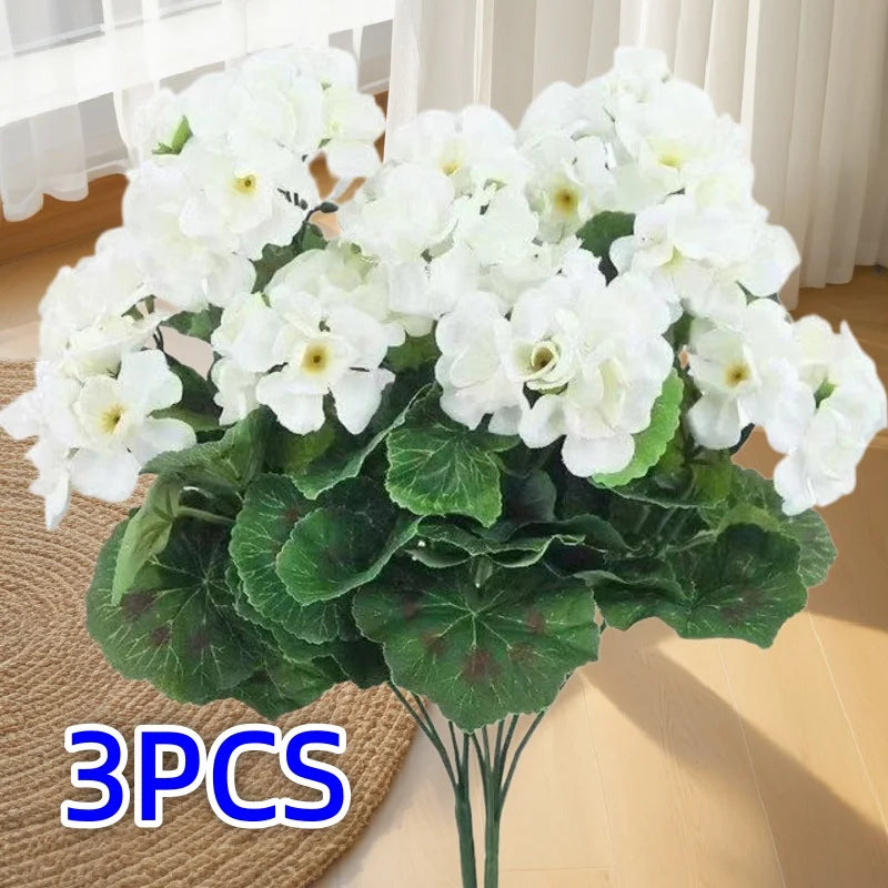 Artificial Pink Geranium Bouquet Bulk – 3 Branch Outdoor Begonia Flowers