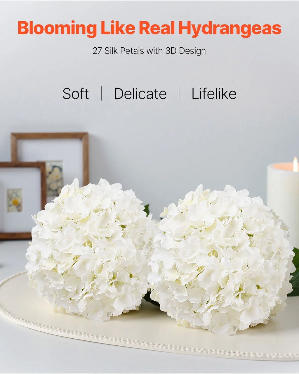 Artificial White Hydrangea Flowers with Stem – Real Looking Silk Faux Hydrangea Bulk for DIY Wedding Bouquets, Bridal Shower Decor, Home Centerpieces