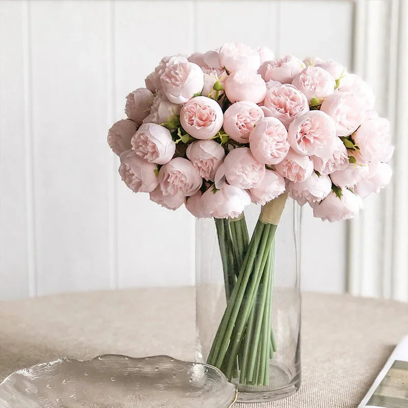 27-Head Artificial Peony & Rose Silk Bouquet Bulk – Rose Pink Arrangement