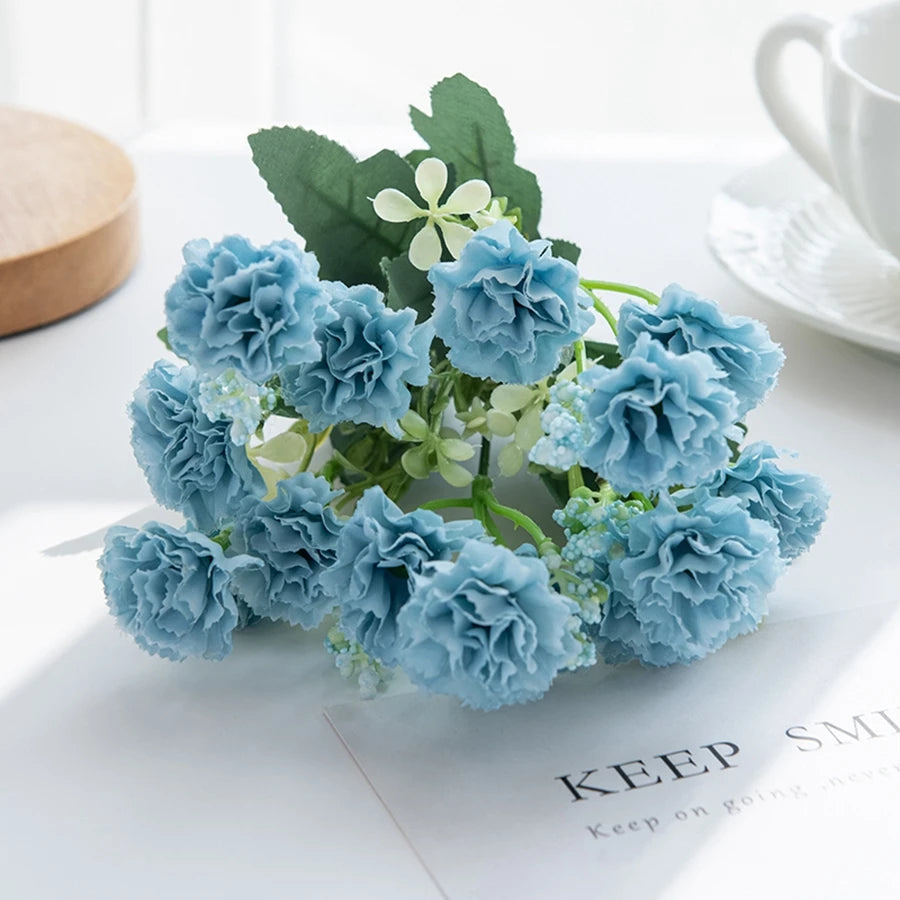Artificial Small Carnation Bouquet – 5 Fork 15 Head Silk Flowers