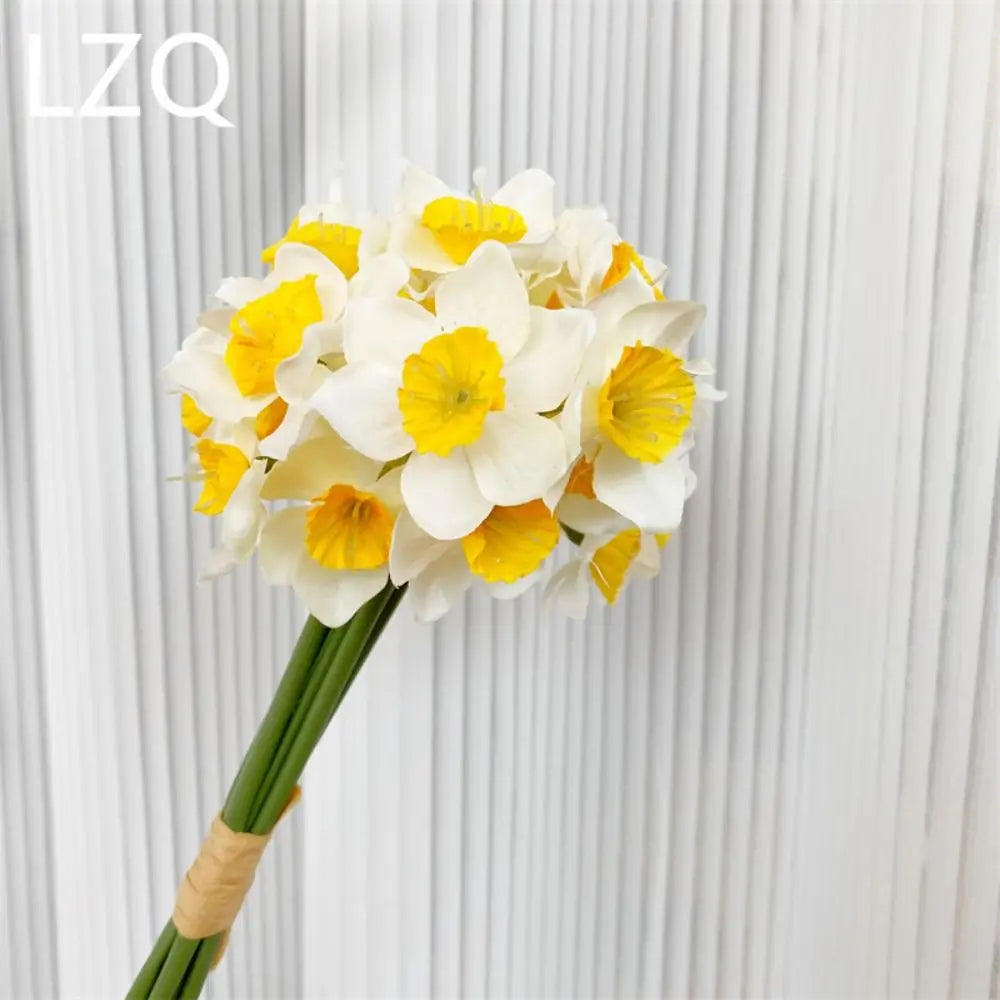 Artificial Daffodil Flower Bouquet – 6PCS Bundle Faux Daffodil Flowers for Wedding Decor, Home Arrangement, Spring Centerpieces & Event Decorations