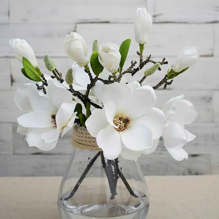 Artificial Magnolia Bouquet – Real Touch White Silk Stems