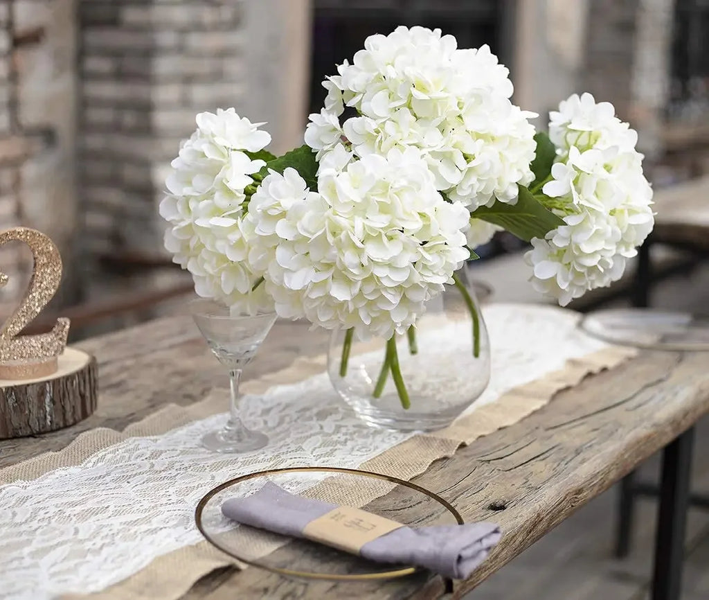 5PCS Artificial White Hydrangea Stems Bulk – Silk Hydrangea Bouquet Artificial Flowers