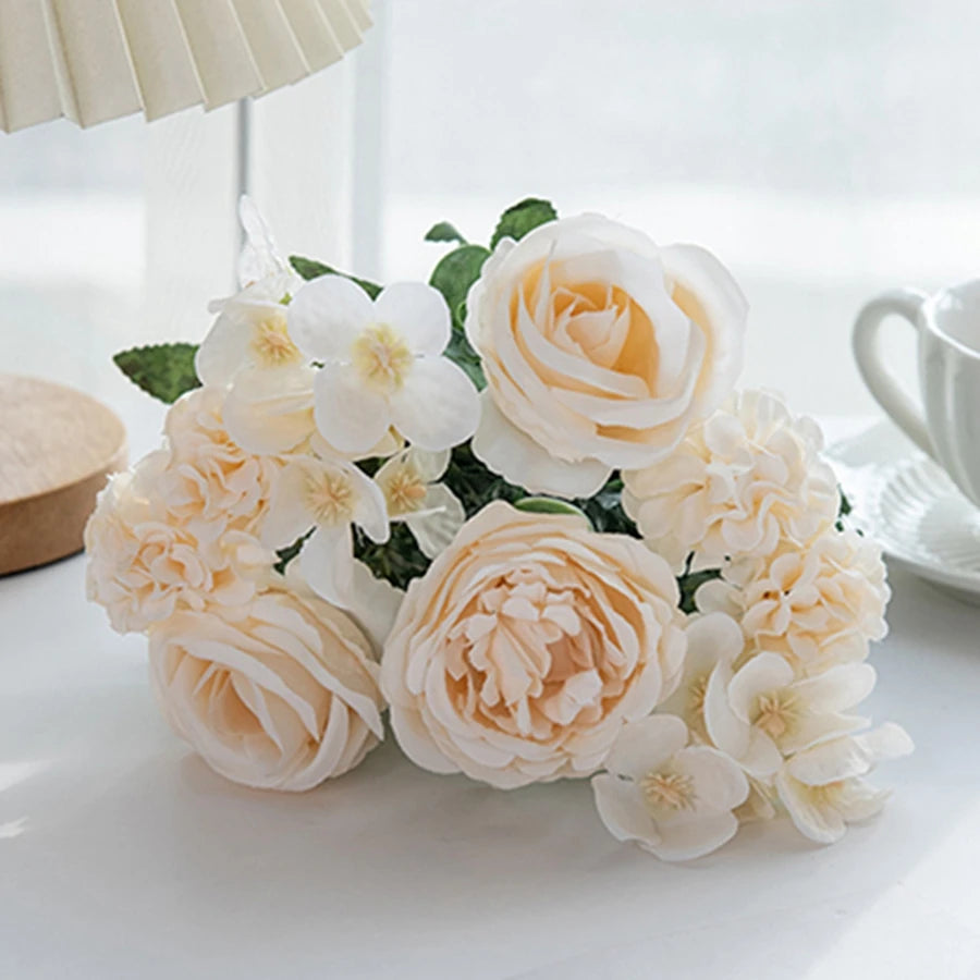 Bulk Artificial Rose Peony Hydrangea Wedding Bouquet