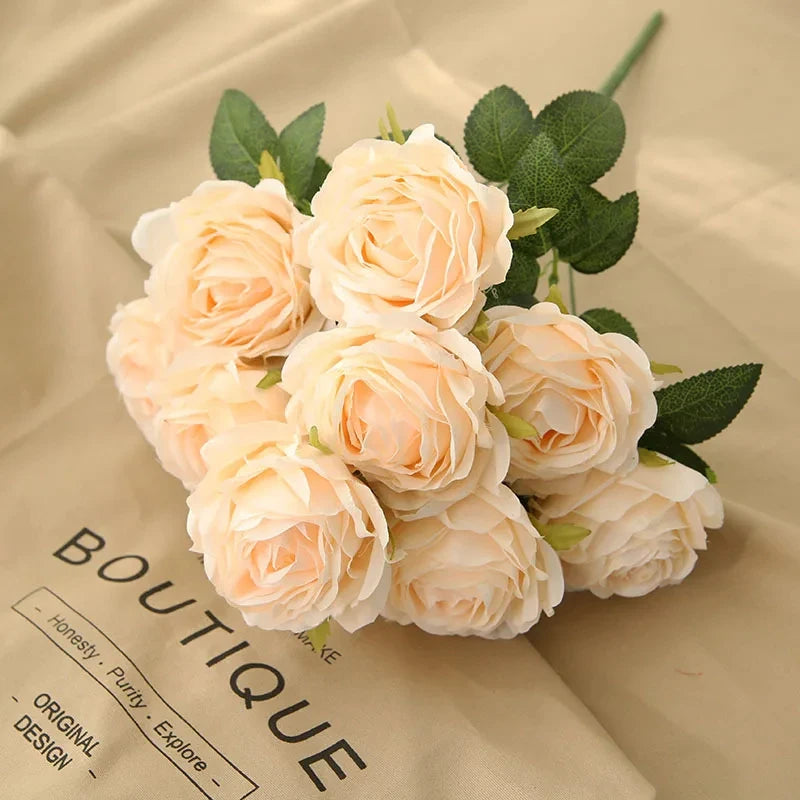 10 Heads Artificial Silk Rose Bouquet – Realistic Faux Roses for Wedding Centerpieces, Party Decor, Home & Garden Floral Arrangement, Valentine’s Day Gift