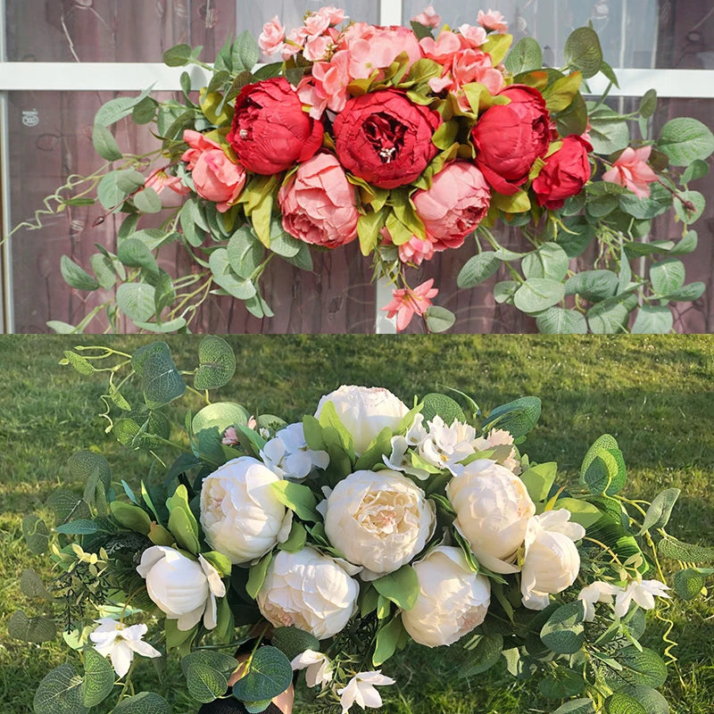 Artificial Champagne Peony & Rose Arch Wreath Bulk – Faux Floral Garland