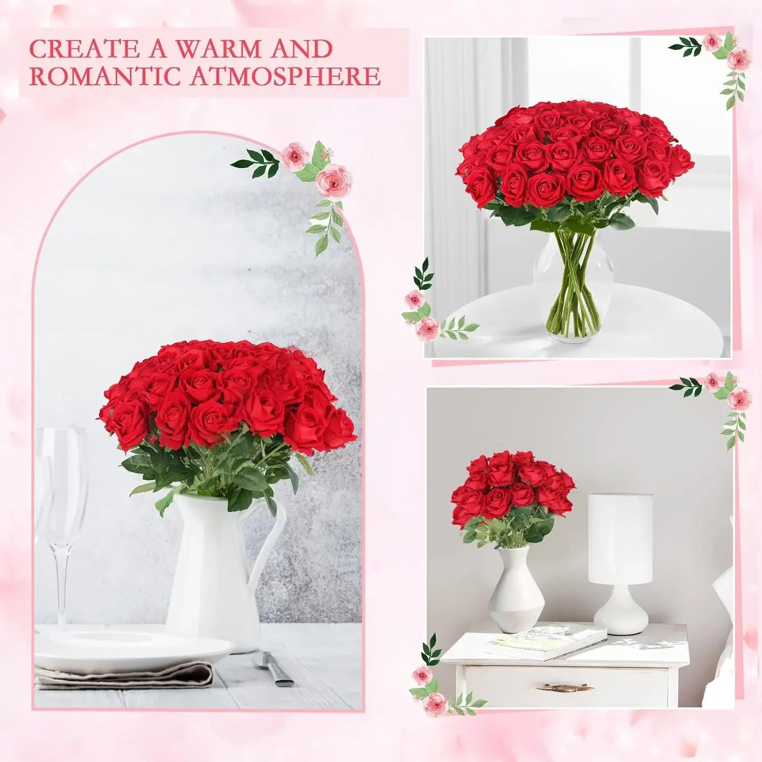 50PCS Bulk Artificial Velvet Roses – Faux Wedding Bouquet Flowers
