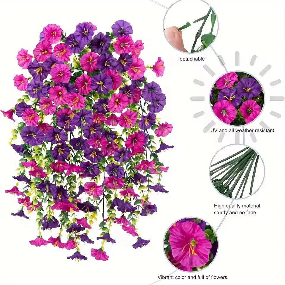1/10PCS Artificial Morning Glory Hanging Flowers – UV Resistant Faux Petunia Vine Plants for Outdoor Wall, Garden, Porch, Wedding & Home Decor