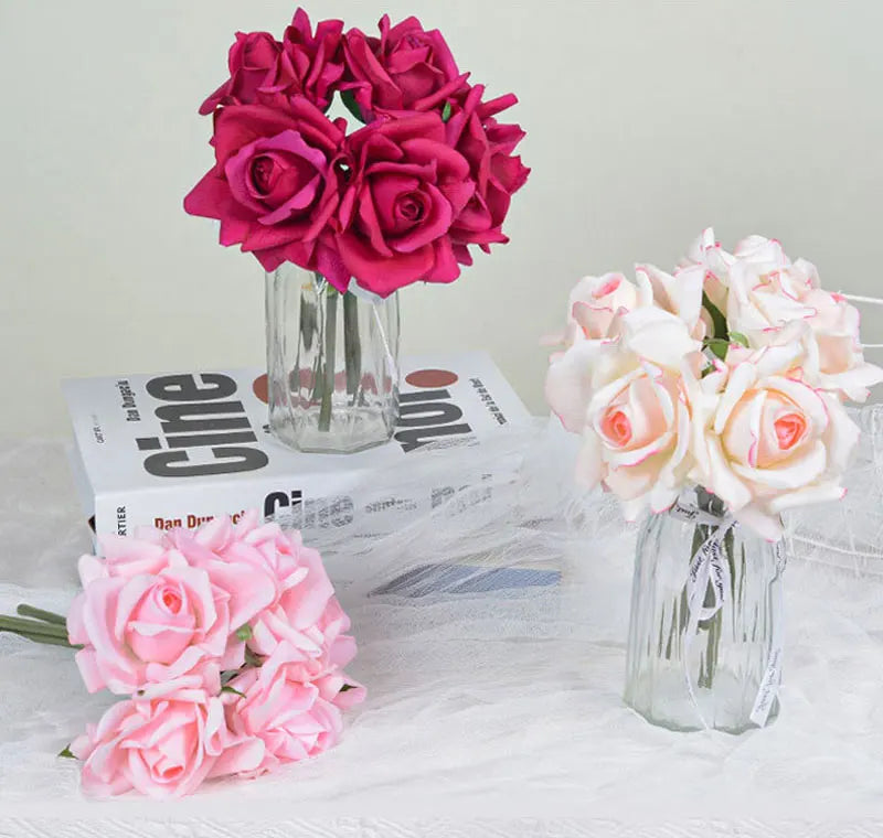 Artificial Rose Bouquet – 5-Head Curled Edge Silk Roses