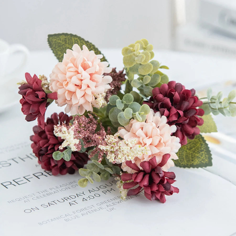 Artificial Lavender Ball Chrysanthemum Bouquet Bulk Arrangement