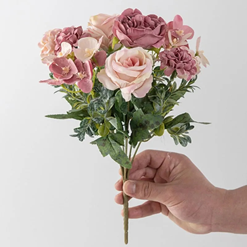 Bulk Artificial Rose Peony Hydrangea Wedding Bouquet