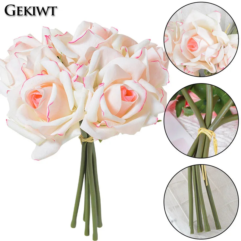 Artificial Rose Bouquet – 5-Head Curled Edge Silk Roses