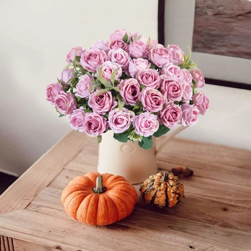10-Head Artificial White Rose Bouquet Bulk – Silk Fake Flower Bundle for Wedding Decor