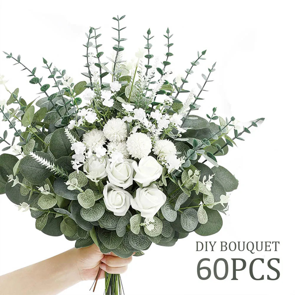 60PCS Artificial Eucalyptus & Silver Dollar Stems Bulk – Artificial Greenery Bouquet