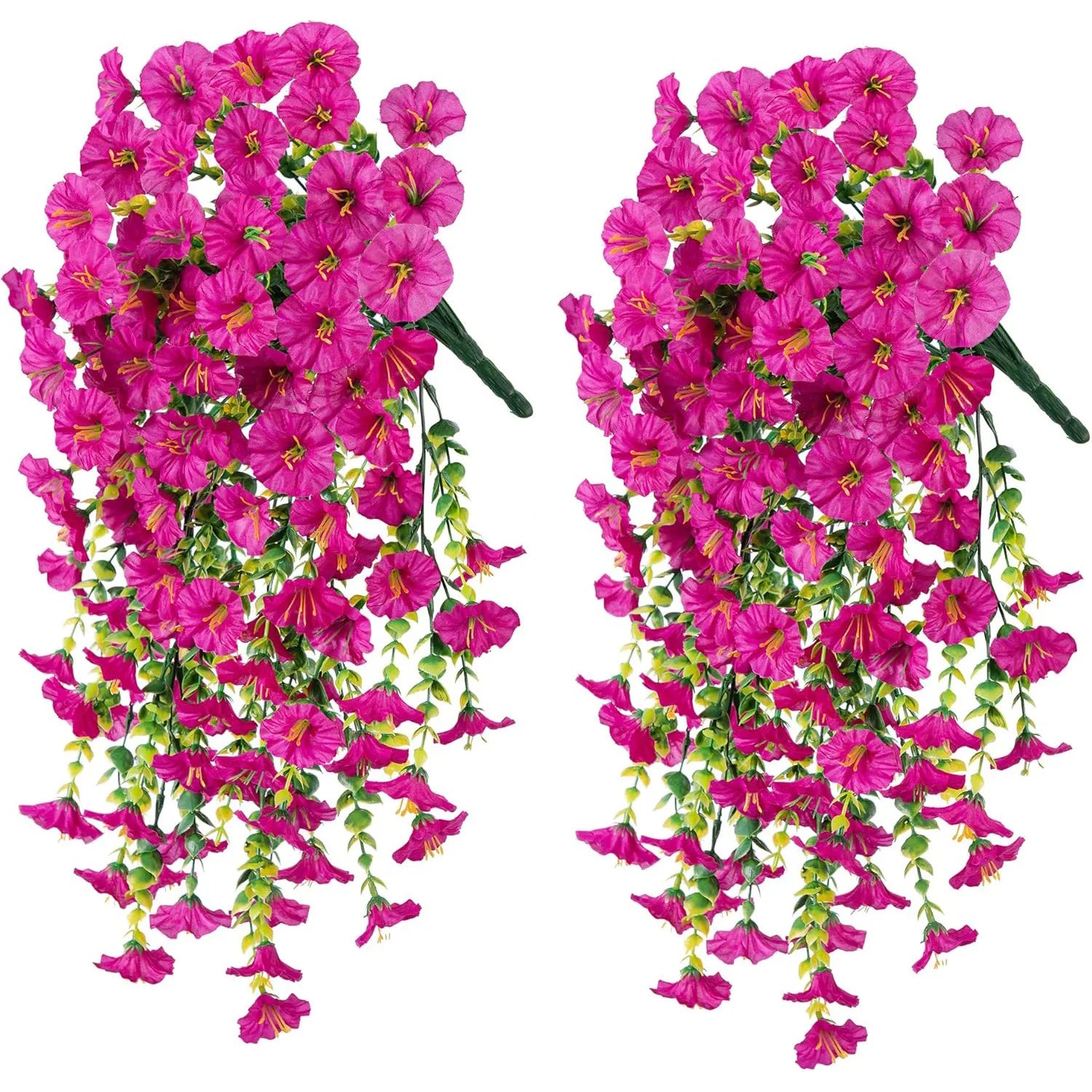 2PCS UV Resistant Artificial Morning Glory Hanging Flowers with Eucalyptus Vine – Outdoor Silk Flower Garland for Patio, Garden, Porch, Wedding Arch, Home Decor