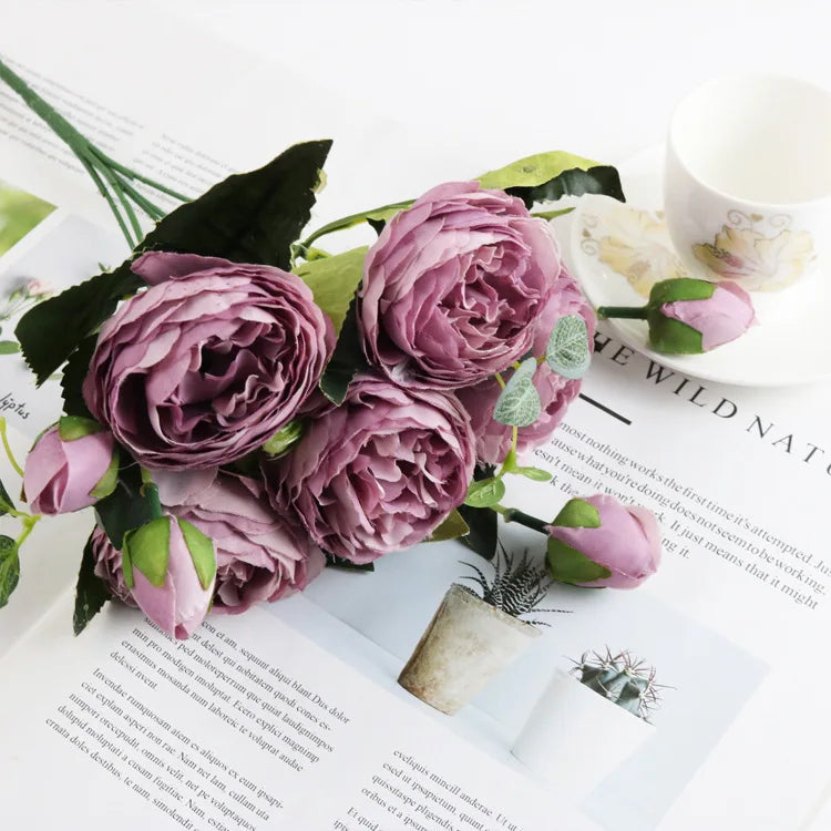 Artificial Rose & Peony Bouquet – Silk Wedding Bridal Flowers, Faux Roses & Peonies