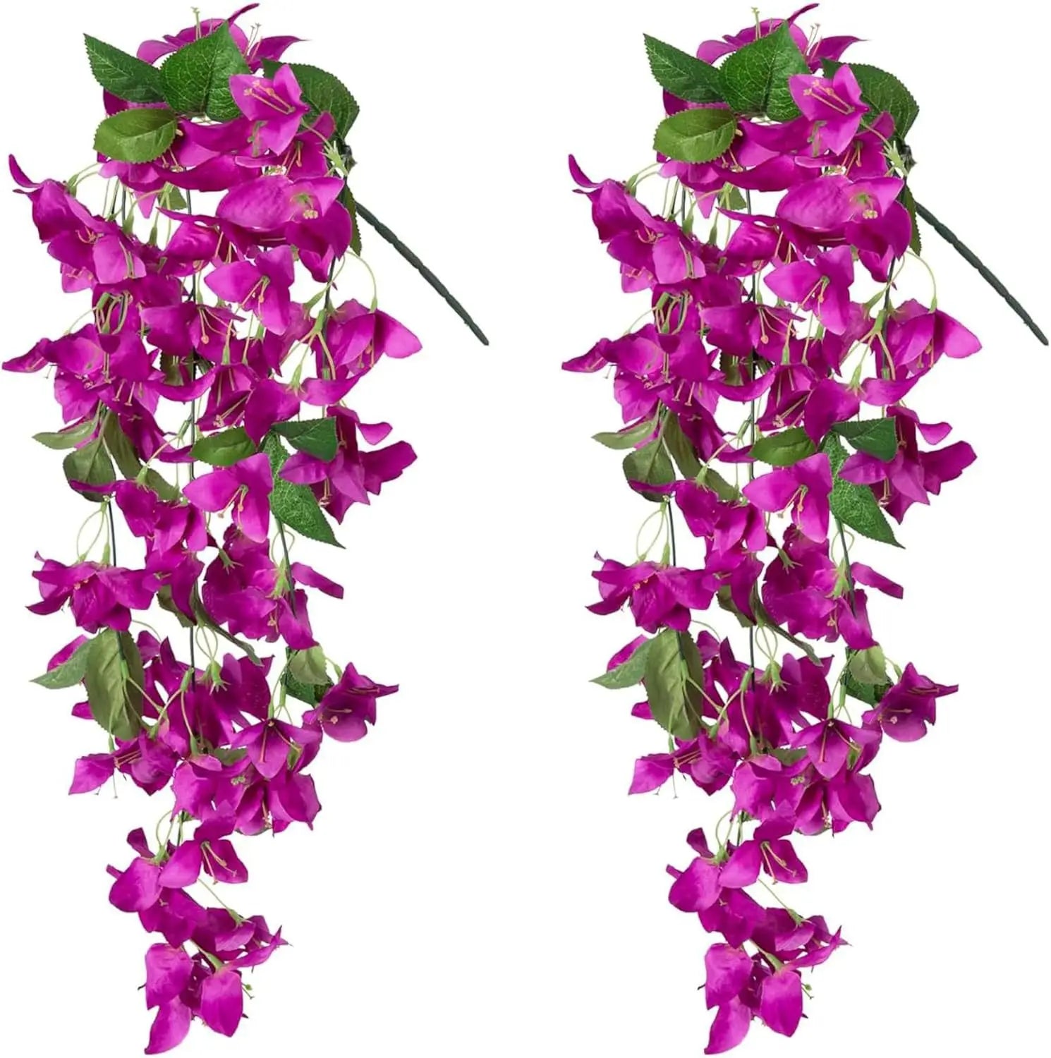 2PCS Artificial Bougainvillea Hanging Flowers – UV Protected Silk Vine Garlands for Outdoor Balcony, Garden, Patio & Home Decoration