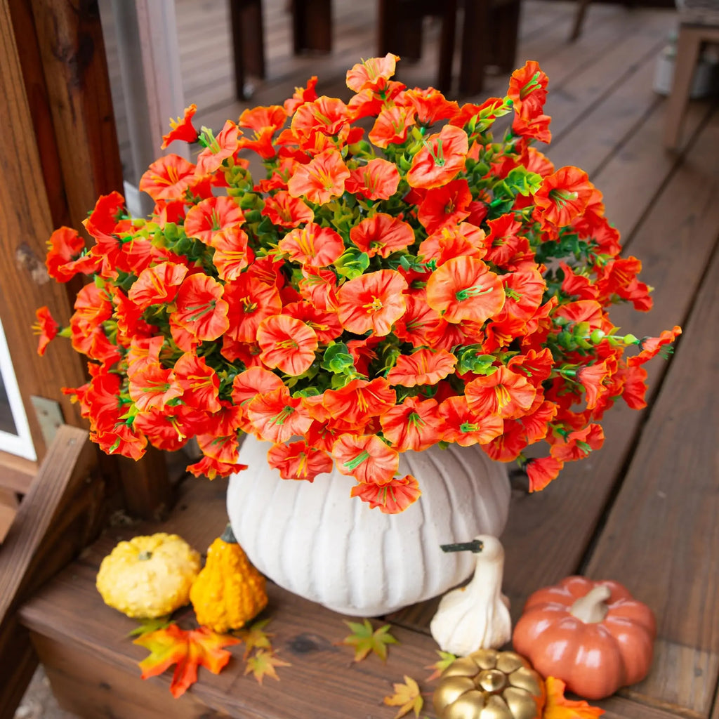 4 Bundles Artificial Morning Glory Flowers – UV Resistant Outdoor