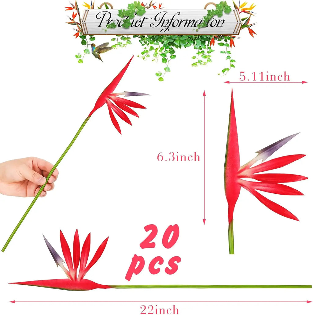 10PCS Artificial Bird of Paradise Flowers Bulk – 22 Inch Faux Strelitzia Stems