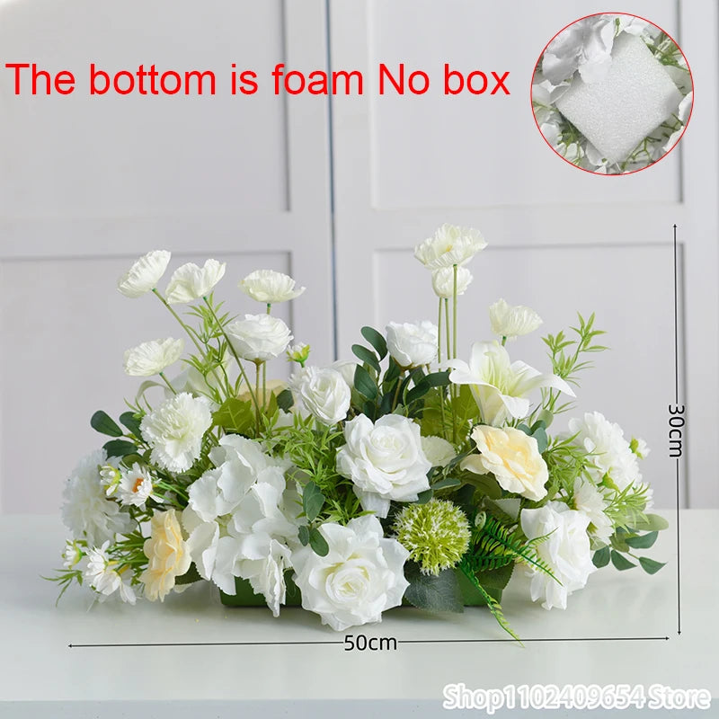Artificial Rose Peony Flower Row Runner – Silk Wedding Backdrop Garland for Arch Decor, Table Centerpieces, Stage & Event Decoration