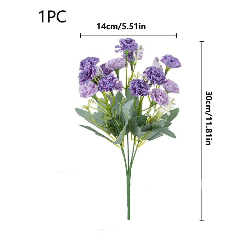 Artificial Small Carnation Bouquet – 5 Fork 15 Head Silk Flowers