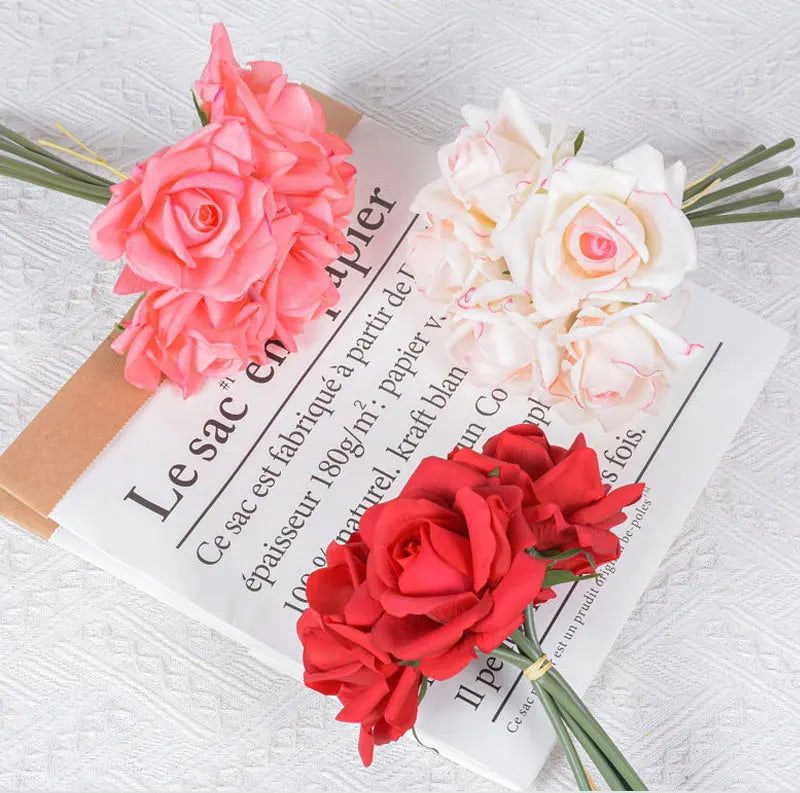 Artificial Rose Bouquet – 5-Head Curled Edge Silk Roses
