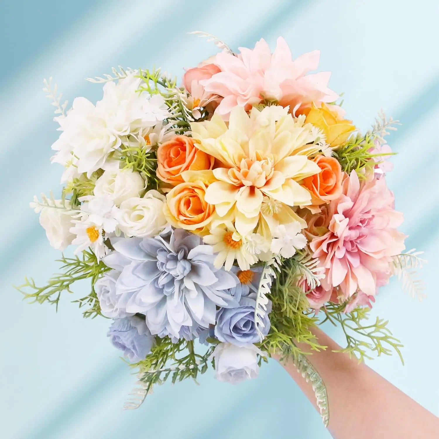 Artificial Rose Bouquet with Dahlia & Hydrangea Fillers – Colorful