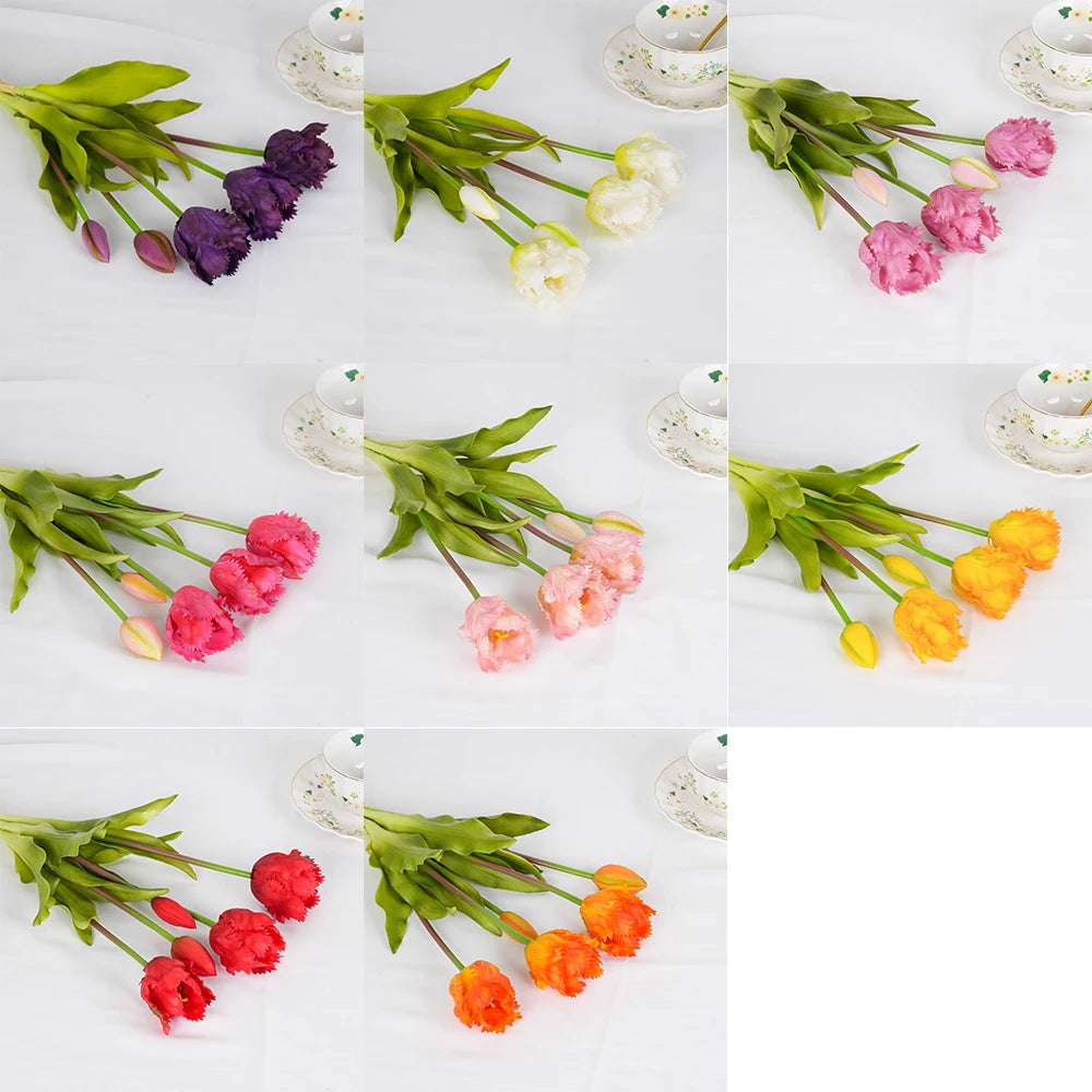 Parrot Wave Real Touch Tulip Artificial Flowers Bulk – Soft Silicone Latex Faux Tulip Bouquet | Perma Petals