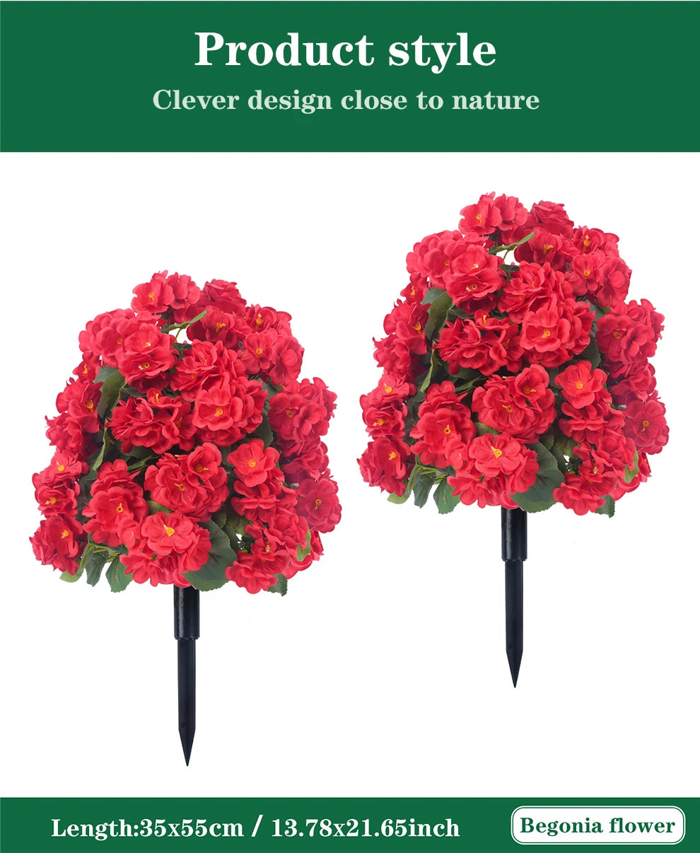 Artificial Begonia Flowers Bulk – Faux Bush Spikes for Outdoor Planters