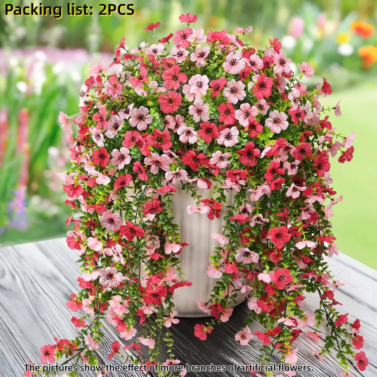 2PCS UV Resistant Hanging Faux Flowers – Mixed Color Silk-Like Artificial Plants for Outdoor Garden, Patio, Home Decor, Spring & Summer Decorations