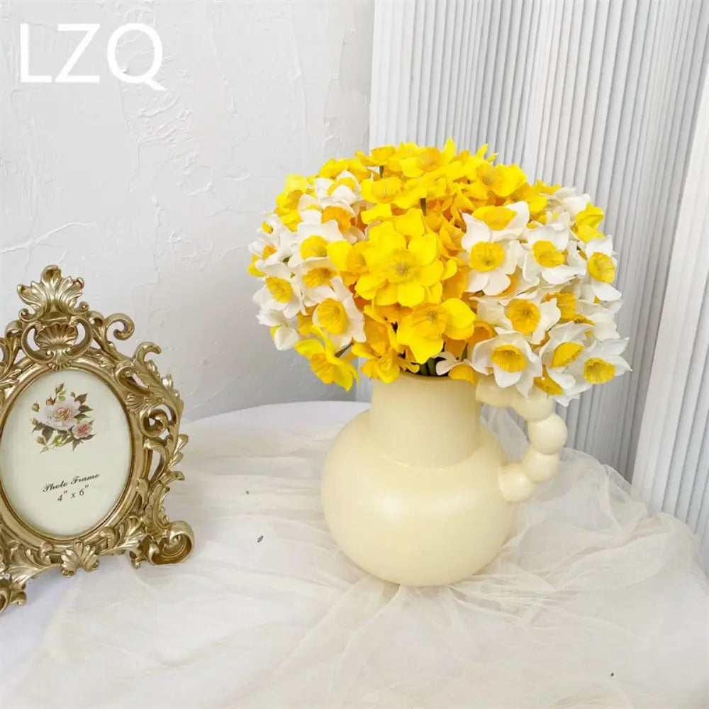 Artificial Daffodil Flower Bouquet – 6PCS Bundle Faux Daffodil Flowers for Wedding Decor, Home Arrangement, Spring Centerpieces & Event Decorations