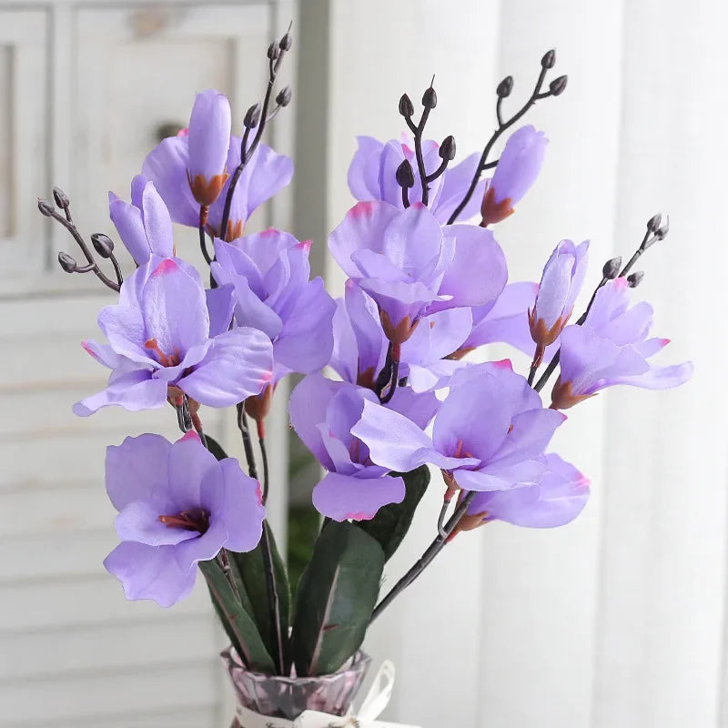 Artificial Magnolia Flower Bouquet – 5 Forks 20 Heads Faux Magnolia Flowers for Wedding Decor, Home Table Centerpieces, Living Room Floral Arrangement