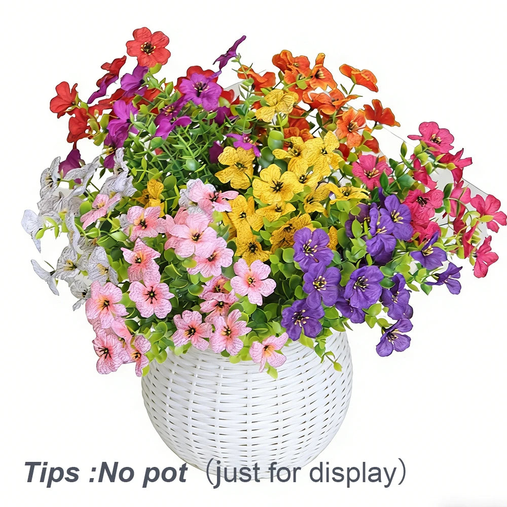 8PCS Artificial Spring Flowers – Mixed Color Faux Plants for Outdoor Porch Decor, Easter Decorations, Window Boxes, Patio & Home Floral Arrangements