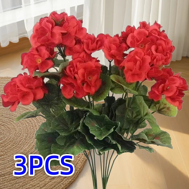 Artificial Pink Geranium Bouquet Bulk – 3 Branch Outdoor Begonia Flowers