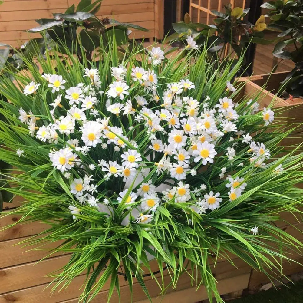 UV Resistant Artificial Daisy Flowers – Faux Outdoor Foliage Plants for Window Boxes, Hanging Planters, Garden, Farmhouse & Home Decor (White, Pink, Purple, Yellow)